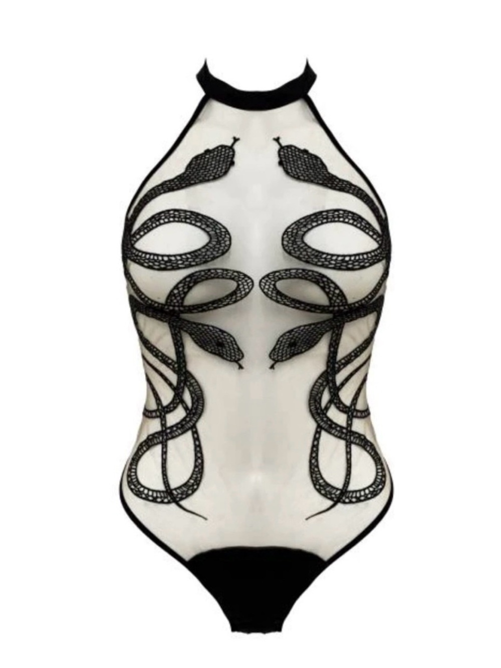 Medusa Bodysuit Black Butterscotch XS | thistle and spire | Snake mesh playsuit